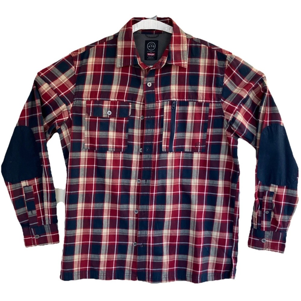 Wrangler Western Cowboy ATG Flannel Shirt Mens M Plaid Fishing Rockabilly